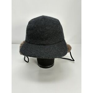 Vintage‎ Filson Double Mackinaw Wool Cap Charcoal Gray Shearling Ear Flaps